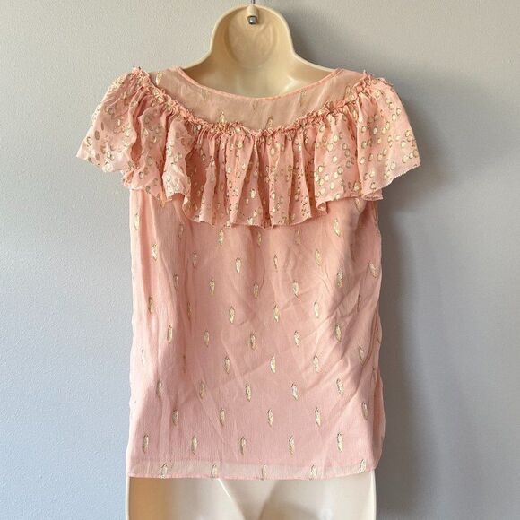 Rebecca Taylor Powder Pink and Gold Silk Blouse Size XXS - Picture 4 of 8